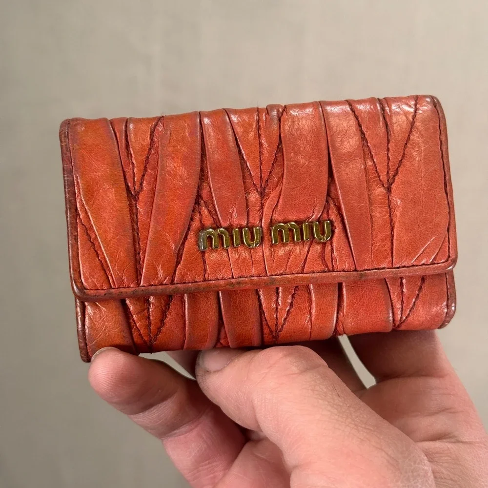 Miu Miu Matelasse Leather 6-Ring Key‎ Holder Wallet Orange Terracotta
